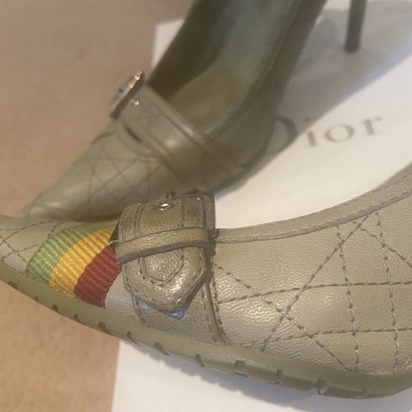 Authentic christian dior green stiletto pointy pump shoe silver buckle size 38 - Picture 2 of 12